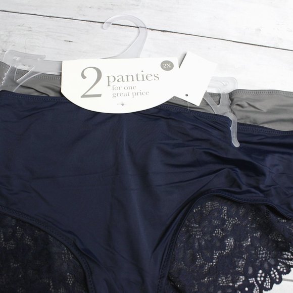 Rene Rofe Women's Lace Panties Set Plus Size 2X Navy Blue Gray - Picture 5 of 12
